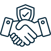 Handshake icon with shield and checkmark above, symbolizing agreement and security.