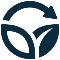 Two overlapping leaves with an arrow forming a recycling symbol.